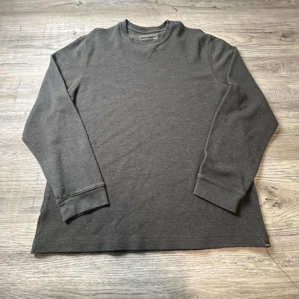 Eddie Bauer Thermal Shirt Mens Large‎ Gray Waffle Knit Long Sleeve Crew Neck P3